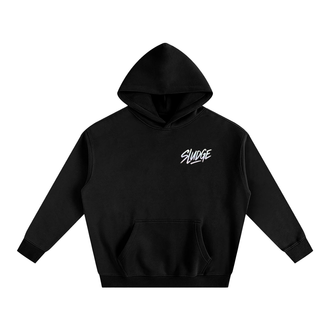 Black hoodie with 'Sludge' logo on a white background