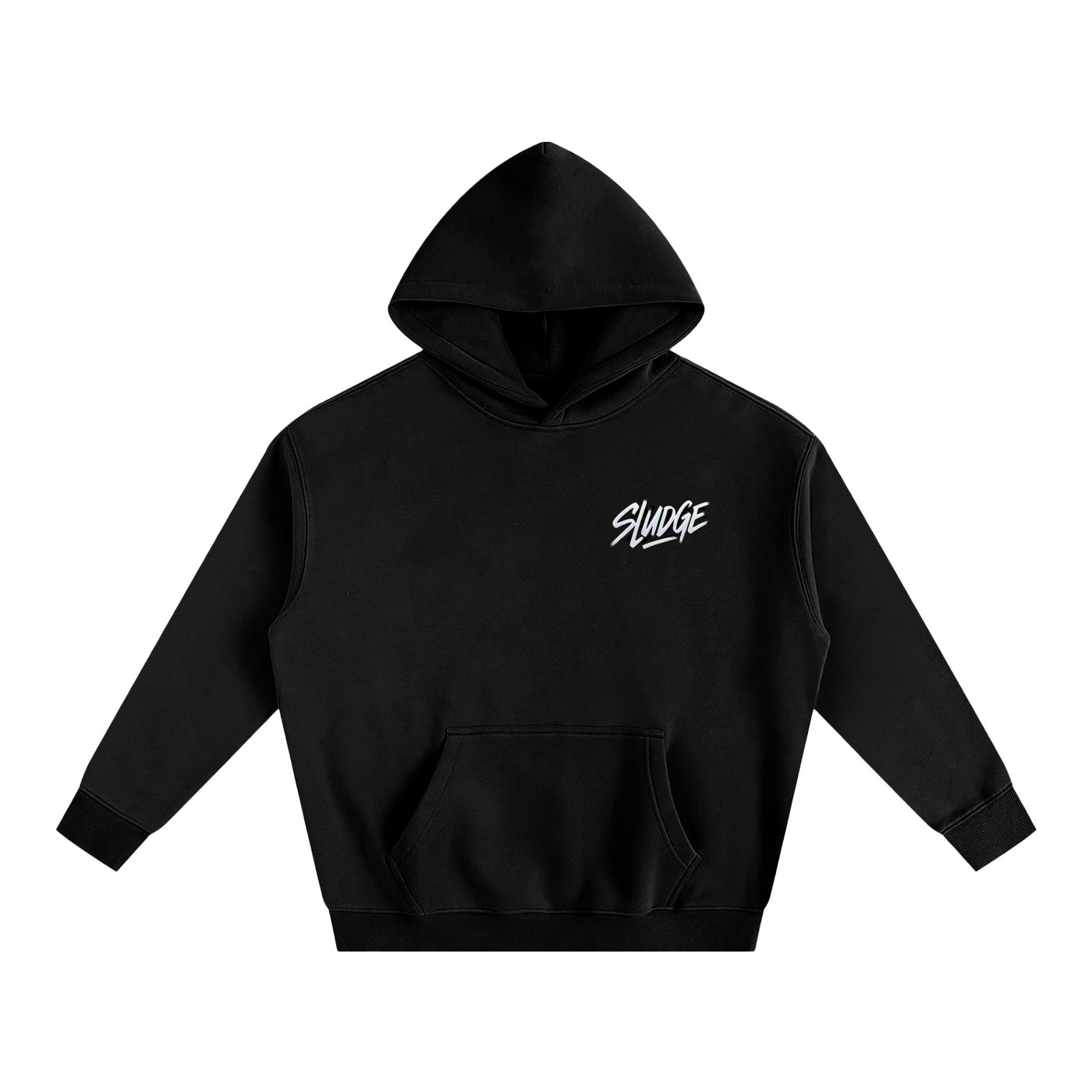 Black hoodie with 'Sludge' logo on a white background