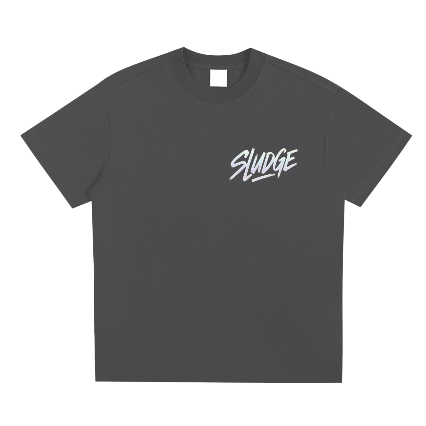 Grey t-shirt with 'Sludge' logo on a white background
