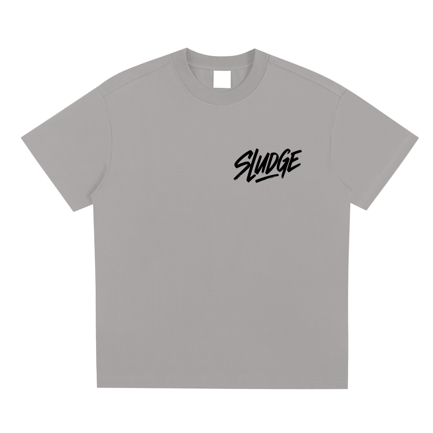 Grey t-shirt with 'Sludge' logo on a white background